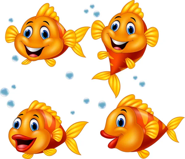 Cute Fish Cartoon Collection Set — Stock Vector