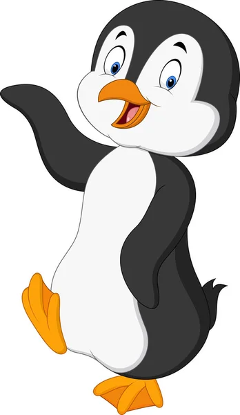 Bonito Desenho Animado Pinguim Acenando — Vetor de Stock