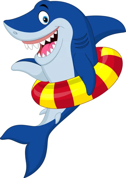 Şişme Yüzüklü Çizgi Film Köpekbalığı — Stok Vektör
