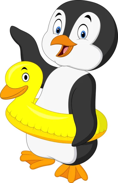 Pinguim Dos Desenhos Animados Com Anel Inflável — Vetor de Stock