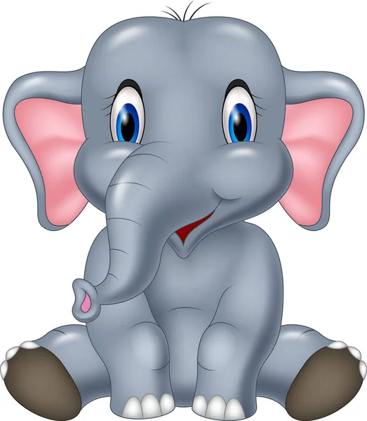 Bonito Elefante Desenho Animado Sentado —  Vetores de Stock