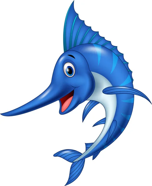 Cartoon Swordfish Isolated White Background — Stock Vector