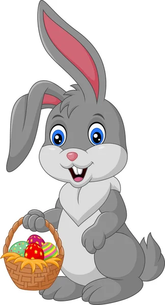 Cartoon Rabbit Holding Easter Basket — Stock Vector