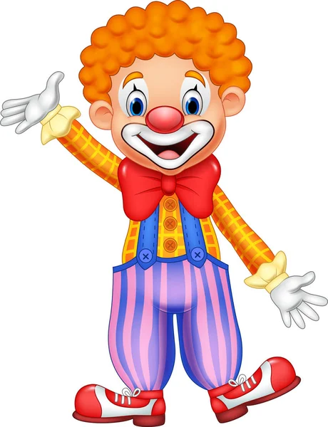 Cartoon Gelukkig Clown Zwaaien Hand — Stockvector