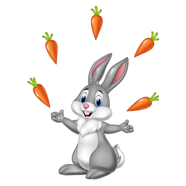 Cartoon Rabbit Juggling Carrots - Stok Vektor