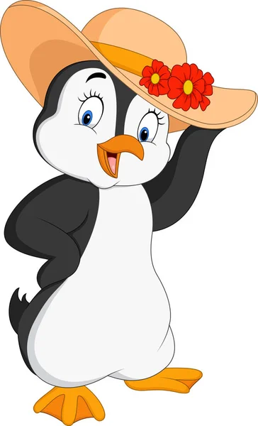 Pingüino Dibujos Animados Con Paja Verano — Vector de stock