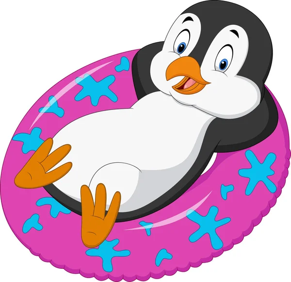 Pingüino Macho Dibujos Animados Relajándose Anillo Inflable — Vector de stock