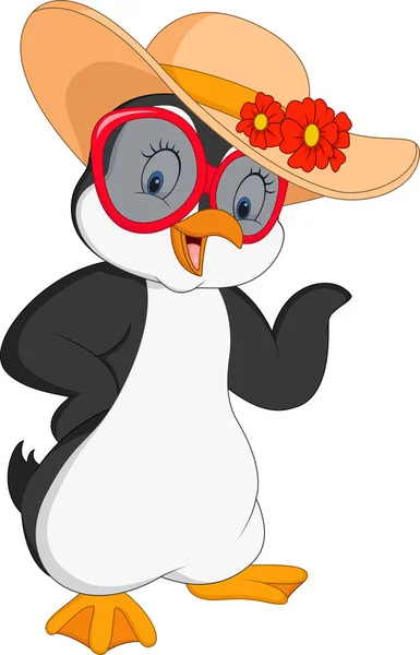 Pingwin Kreskówkowy Letniej Słomce — Wektor stockowy