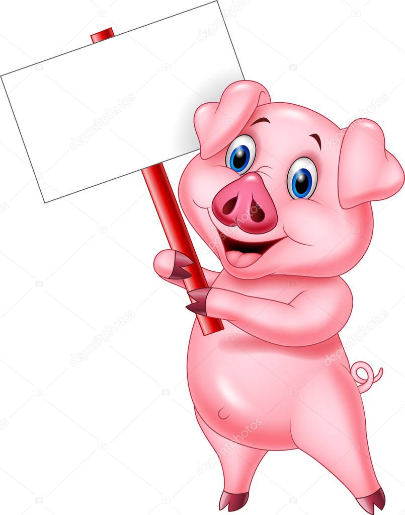 Cartoon pig holding blank sign
