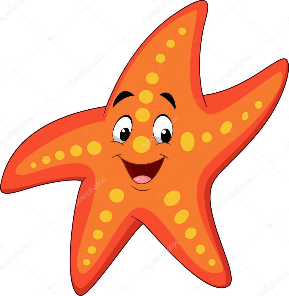 Cartoon happy starfish isolated on white background