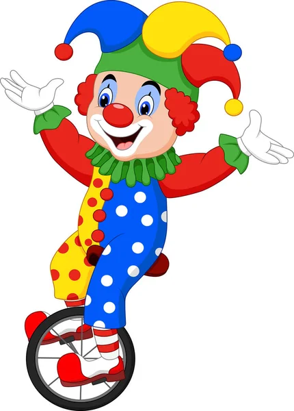 Cartoon Clown Riding One Wheel Bike — Stock Vector