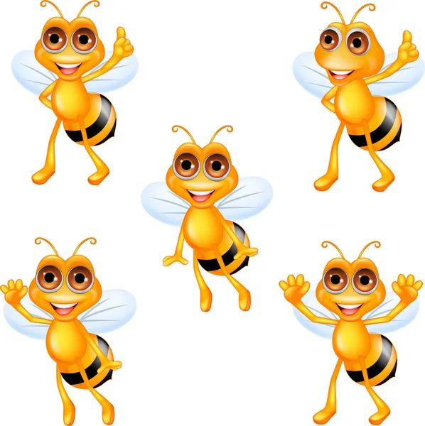 Cartoon Bee Collection Set — Stock Vector