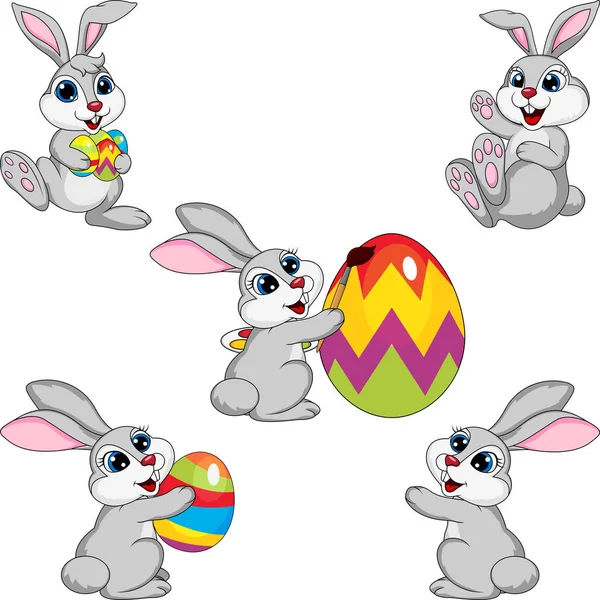 Мультяшний Кролик Великдень Колекція Набір — стоковий вектор