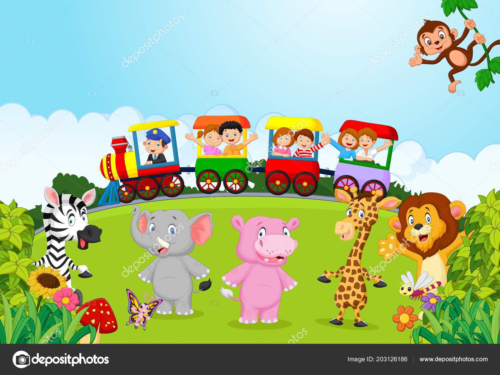 Happy Kids Colorful Train Animal Stock Vector Image by ©tigatelu #203126186
