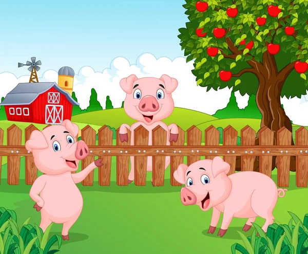 Desenhos Animados Adorável Bebê Porco Fazenda — Vetor de Stock
