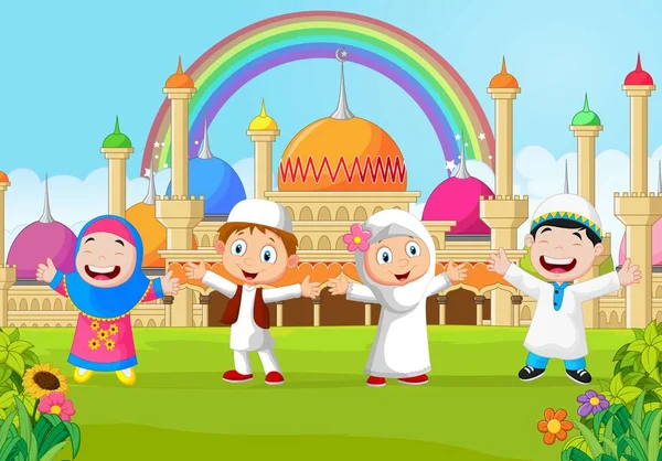 Camii olan çizgi film çocuğu.