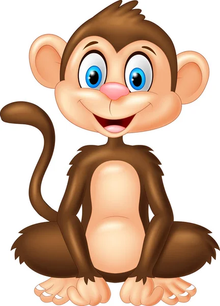 Macaco Dos Desenhos Animados Sentado Fundo Branco —  Vetores de Stock