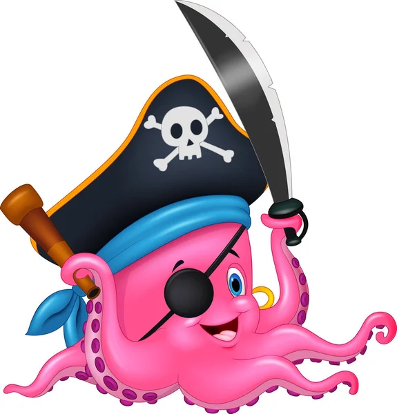 Illustration Cartoon Pirate Octopus — Stock Vector