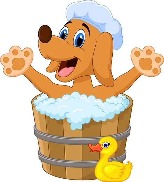 Dibujos Animados Perro Tiempo Baño — Vector de stock