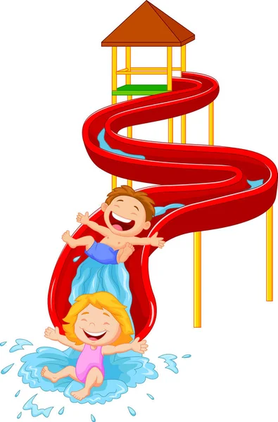 Happy Children Water Sliding - Stok Vektor