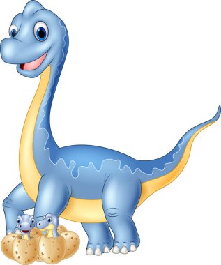 Çizgi film anne ve bebek dinozor yumurtadan çıkıyor. 