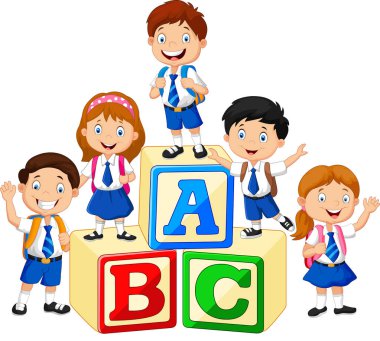 Küçük mutlu çocuk alfabesi blok ile