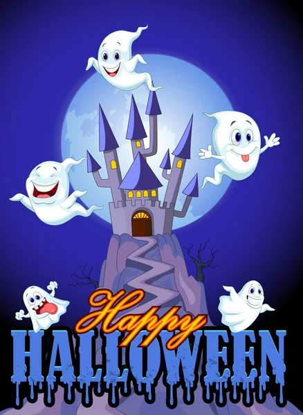 Escena Con Fantasma Halloween Fondo Del Castillo — Vector de stock