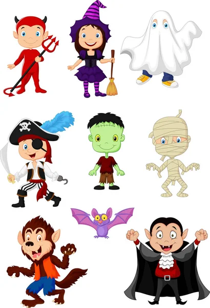 Cartoon Kinderen Met Halloween Kostuum — Stockvector