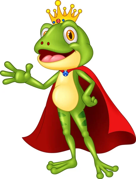 Rozkošný Král Kreslený Žába Mává Rukou — Stockový vektor