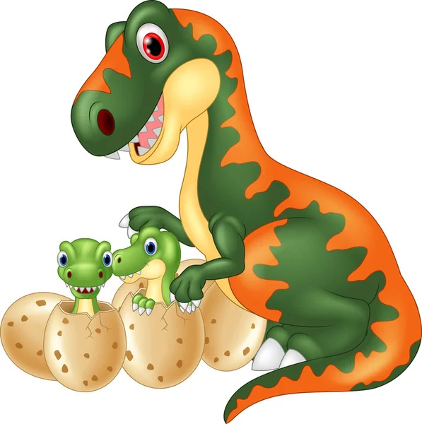 Tiranossauro Dos Desenhos Animados Com Dinossauro Bebê — Vetor de Stock