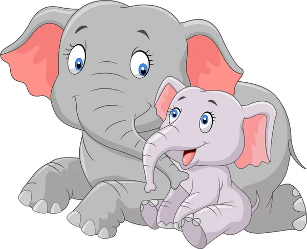 Karikatur Glückliche Mutter Und Baby Elefant — Stockvektor