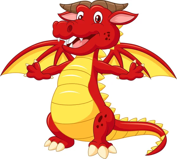 Cartoon Adorable Dragon White Background — Stock Vector