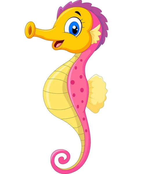 Cartoon Aquarel Seahorse Geïsoleerd Witte Achtergrond — Stockvector