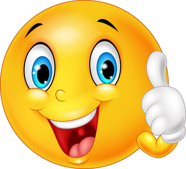Happy smiley emoticon giving thumbs up