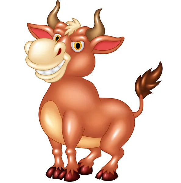 Toro Mascota Dibujos Animados Con Cuernos Grandes — Vector de stock