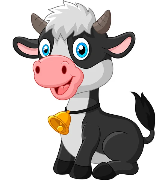 Happy Baby Cow Sitting White Background — Stock Vector