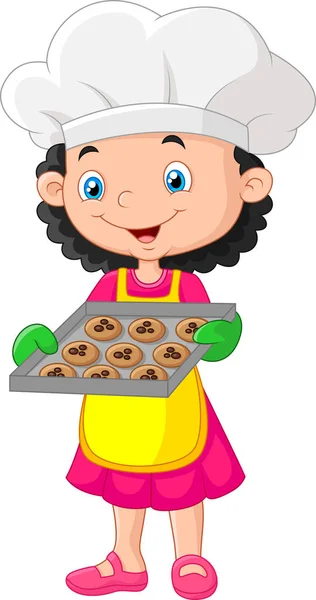 Mała Dziewczynka Gospodarstwa Blachę Pieczenia Gotowy Jedzenia — Wektor stockowy