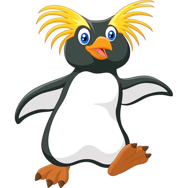 Desenhos Animados Feliz Pinguim Rockhopper Isolado Fundo Branco — Vetor de Stock