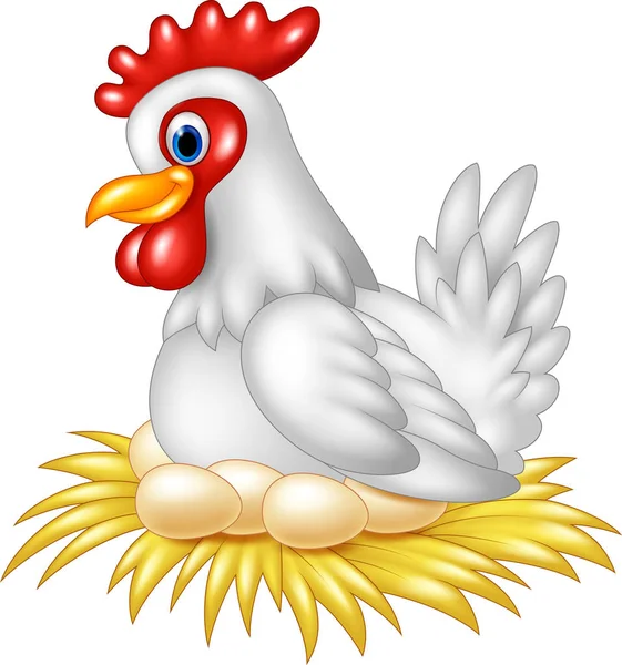 poule de dessin animé couvant ses œufs sur un nid de paille. Illustration  d'une poule assise dans un nid d'œufs à couver 4641704 Art vectoriel chez  Vecteezy