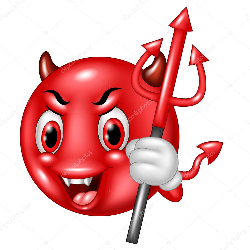Emoticon Halloween character Devil with Trident in Cartoon. on white background