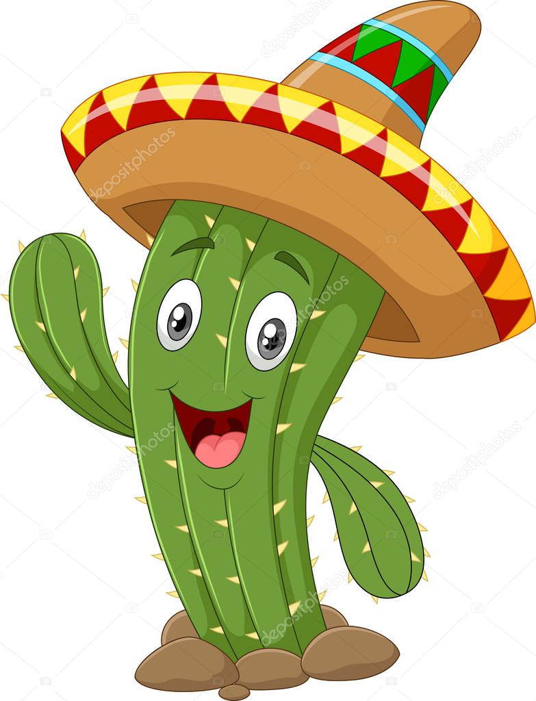 Happy cactus waving hand isolated on white background