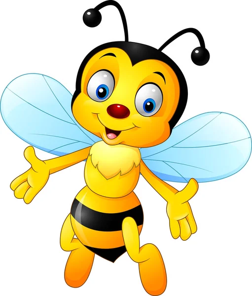 Lebah Kartun Bahagia Terisolasi Pada Latar Belakang Putih - Stok Vektor