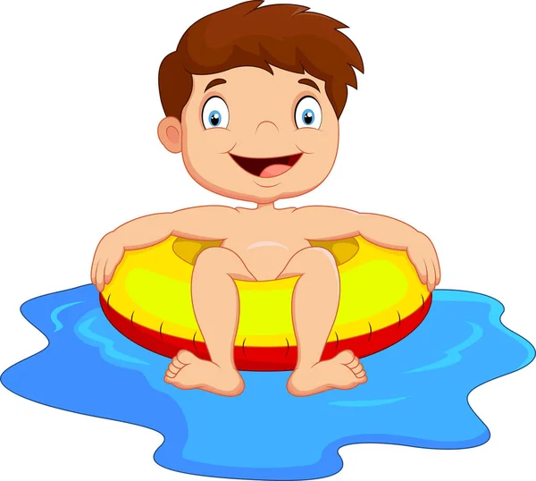 Genç Çocuk Yüzme Havuzunda Eğleniyor — Stok Vektör