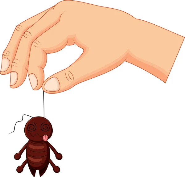 Cartoon Hand Holding Dead Cockroach — Stock Vector