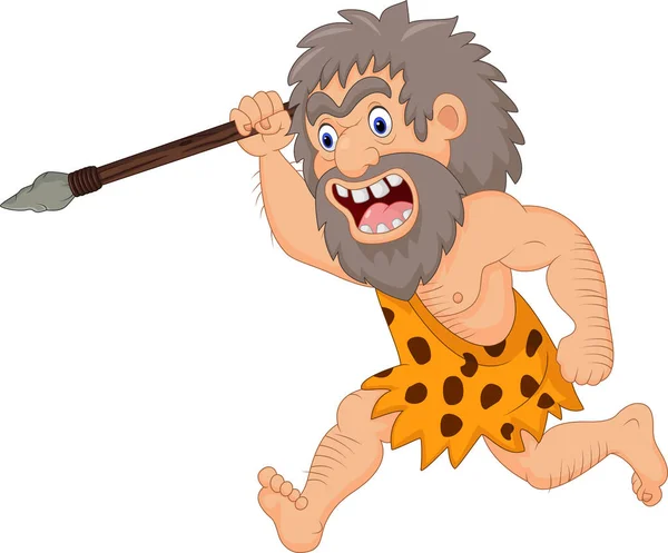 Cartoon Caveman Hunting Spear — Stock Vector
