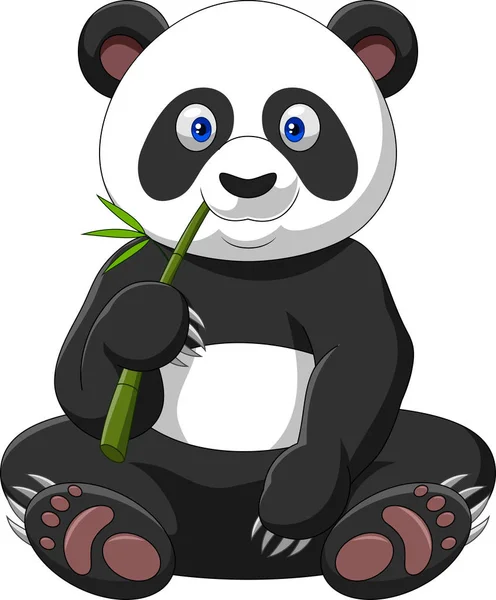 Rajzfilm Panda Eszik Bambusz — Stock Vector