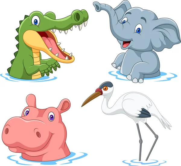 Cartoon Safari Animal Sur Eau — Image vectorielle