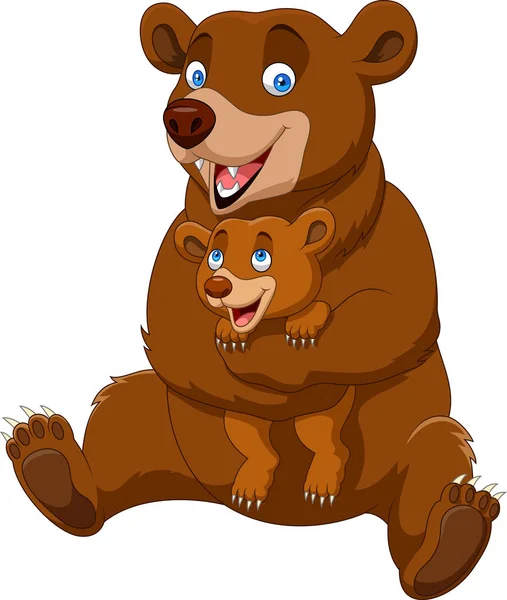 Cartoon Mutter Und Baby Braunbär — Stockvektor