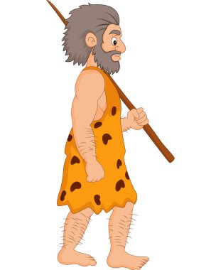 Elinde mızrak tutan bir mağara adamı.