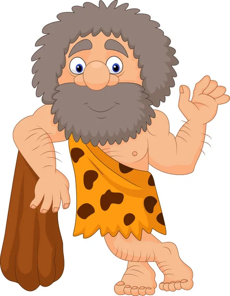 Çizgi film mağara adamı el sallayarak